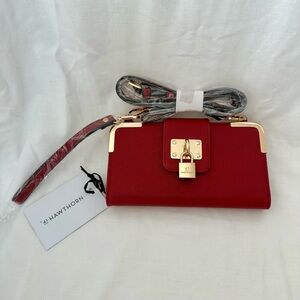 41 Hawthorn Red Wallet Crossbody with Gold Corner Accents